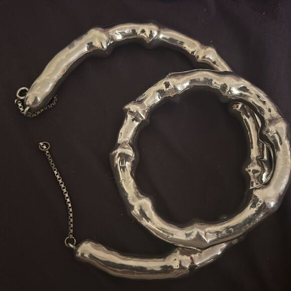 VINTAGE STERLING SILVER PLATED BAMBOO COLAR NECKLACE 80’s  61.8g - Picture 8 of 9